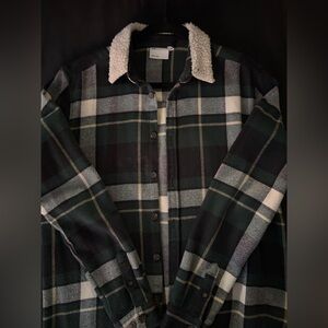 Plaid Button-Up Jacket with Sherpa Collar